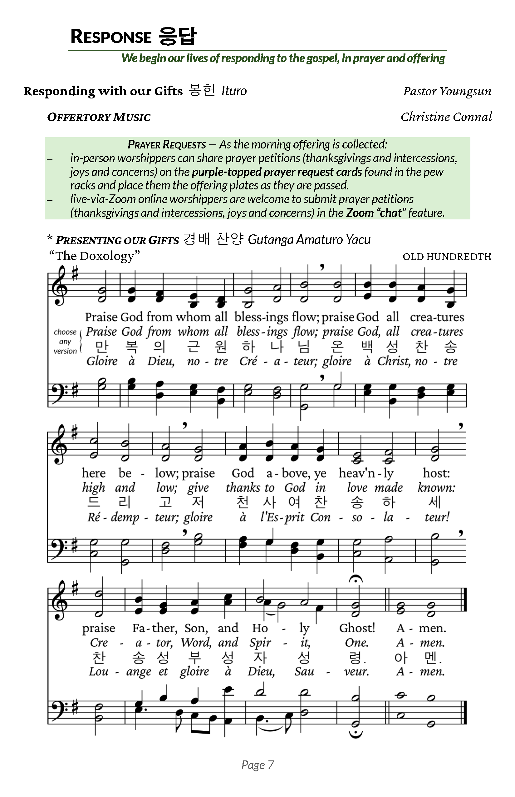 Bulletin for in-person Worship – 26 July 2026